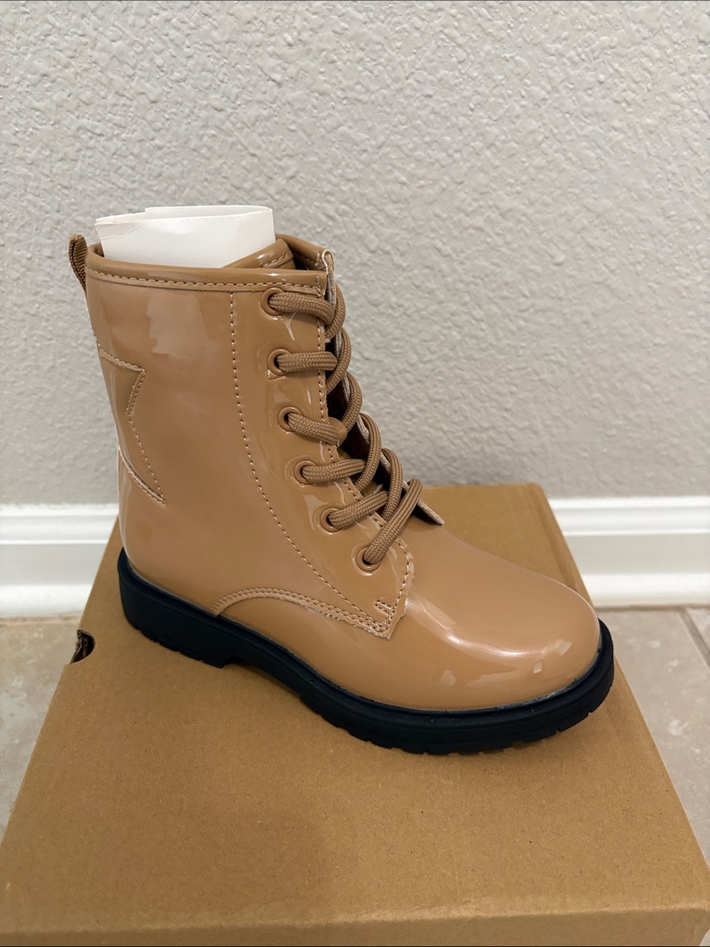 Kids Lace-Up Patent Combat Boots